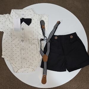 Stylish Kids White and Black Suspender Set